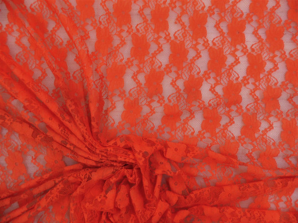 Embroidered Stretch Lace Floral Rose Orange