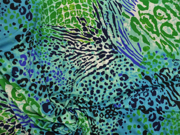 Printed DTY Spandex Stretch Apparel Fabric Blue Green Abstract Cheetah A308