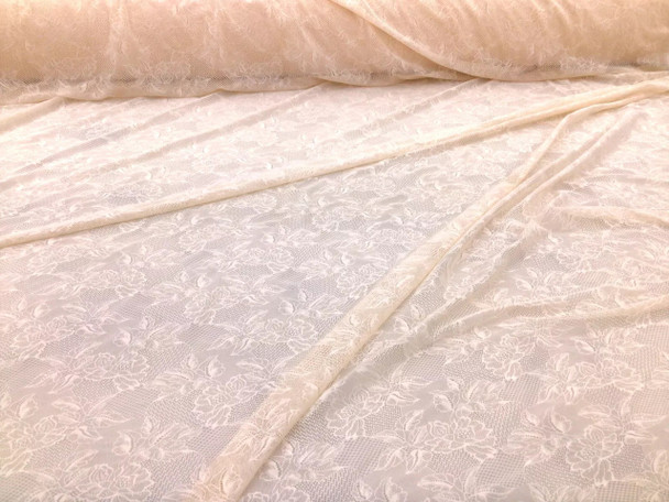 Stretch Lace Apparel Fabric Sheer Floral Light Peach WW33