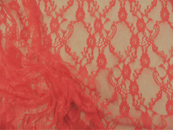 Stretch Lace Apparel Fabric Sheer Floral Lattice Scarlet Pink RR200