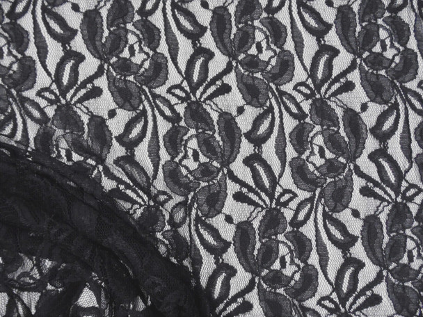 Embroidered Stretch Lace Apparel Fabric Sheer Black Floral FF106