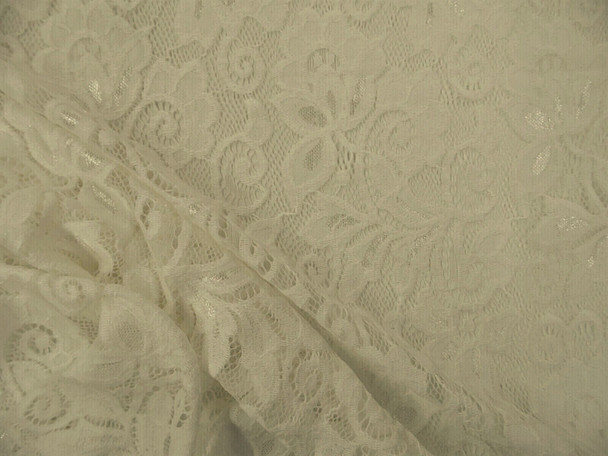 Embroidered Stretch Lace Apparel Fabric Sheer Ivory Paisley Floral OO49