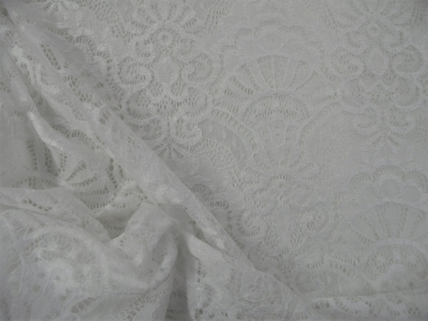 Embroidered Stretch Lace Apparel Fabric Sheer White Damask OO47