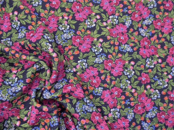 Bullet Printed Liverpool Textured Fabric Stretch Navy Pink Blue Green Floral R46