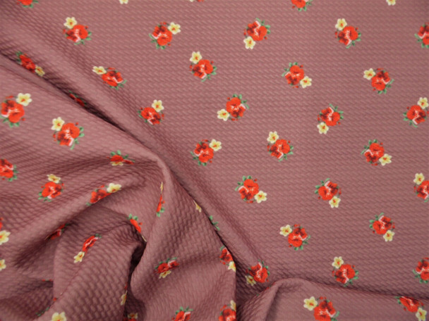 Bullet Printed Liverpool Textured Fabric Stretch Mauve Red Yellow Floral R45