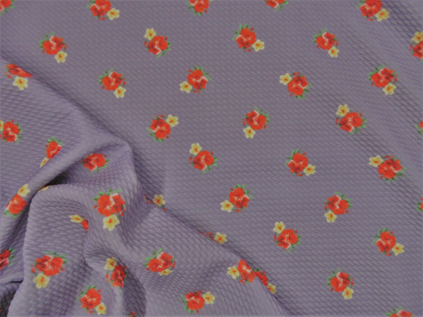 Bullet Printed Liverpool Textured Fabric Stretch Lavender Red Yellow Floral O14