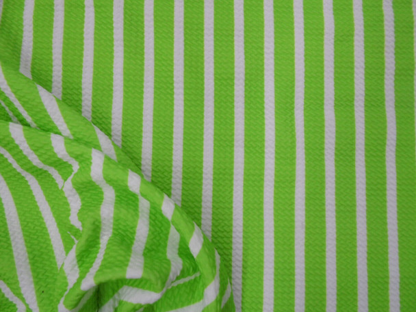 Bullet Printed Liverpool Textured Fabric Stretch Lime Green White Stripe W42