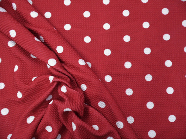 Bullet Printed Liverpool Textured Fabric Stretch Red White Small Polka Dot S43