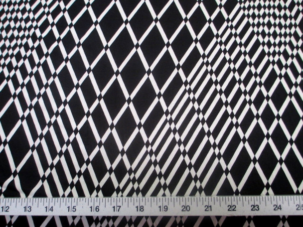 Discount Fabric Printed Lycra Spandex Stretch Black White Geometric Diamond 201B