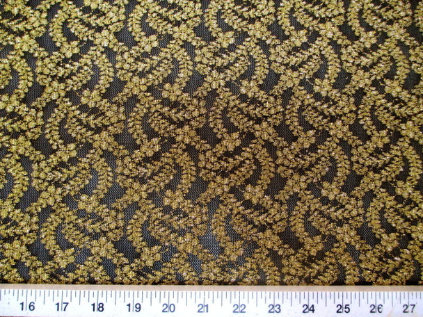 Discount Fabric Stretch Lace Black Metallic Gold Floral 100LC