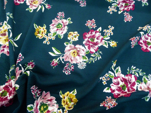 Printed Liverpool Textured Fabric 4 way Stretch Black and White Floral H502