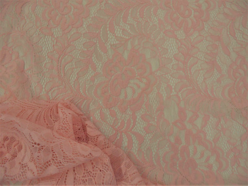 Embroidered Stretch Lace Apparel Fabric Sheer Floral Camille Pink QQ301 