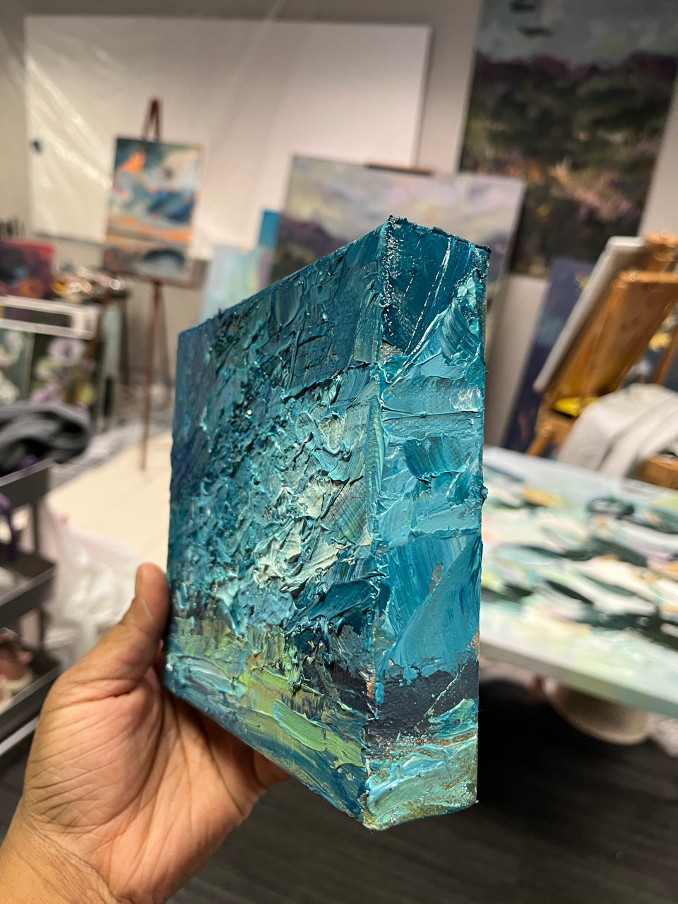 Just A Cloud Away, 6x6 textured landscape oil painting