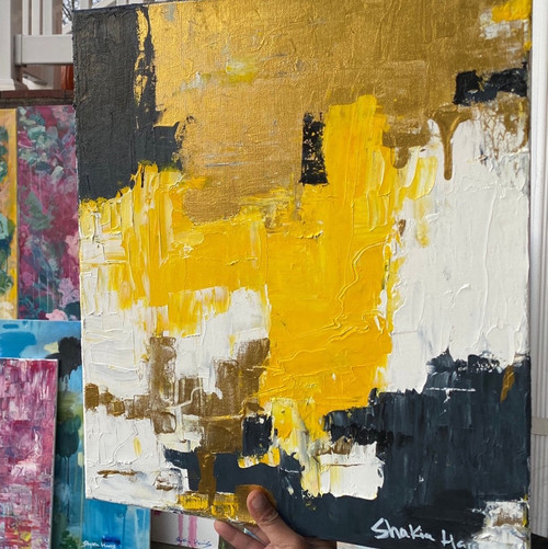 This unique painting will add elegance to any space, creating an atmosphere of sophistication with its bold colors and dynamic texture. As a true work of art, "A Golden Spirit" will be sure to spark conversation and admiration for years to come. With its unique palette knife application, this artwork presents a variety of textured nuances created in the bold combination of gold and black.

Signed by the artist, "A Golden Spirit" ensures authenticity and comes complete with attached hardware and a certificate of authenticity.

*Name: A Golden Spirit

*Painter: Shakia Harris