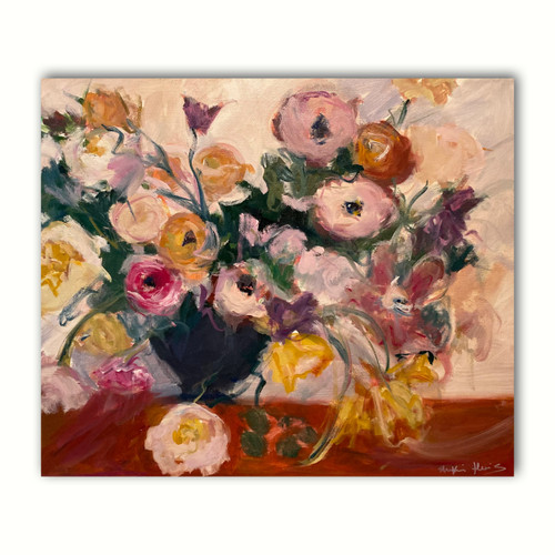 abstract impressionist floral oil painting, textured flower art, 20x24 wall art