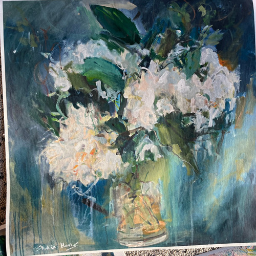 white flower hydrangea flower canvas print 5x5, 8x8, 10x10, 12x12, 24x24, framed print, kentucky artist shakia harris
