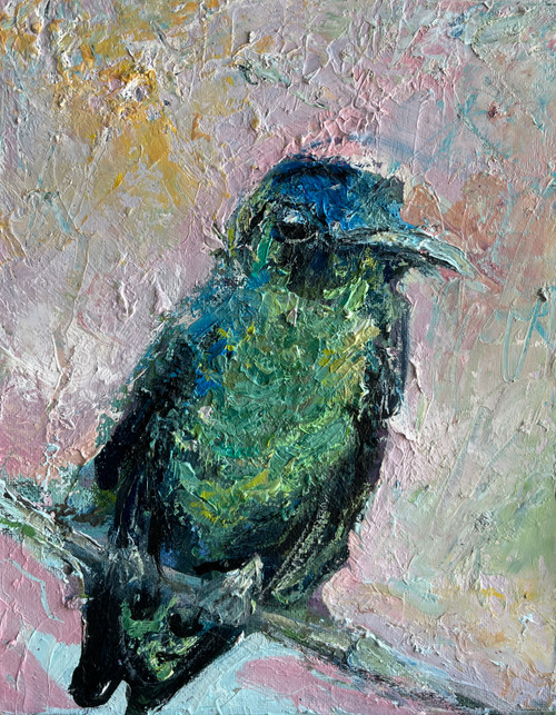 Apple of my eye, hummingbird textured vertical canvas print