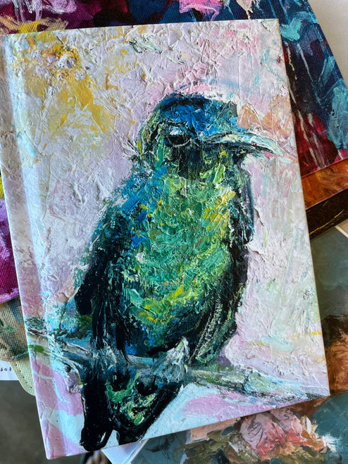 Apple of my Eye - Indigo Capped Hummingbird- Hardcover Journal with lined pages  - palette knife oil painting by shakia harris louisville, ky artist