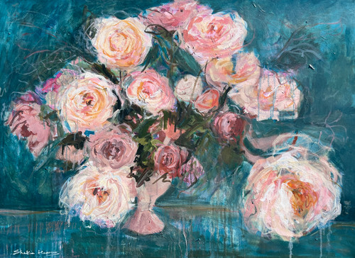 Melting Into You 48x48 floral oil painting pink purple background