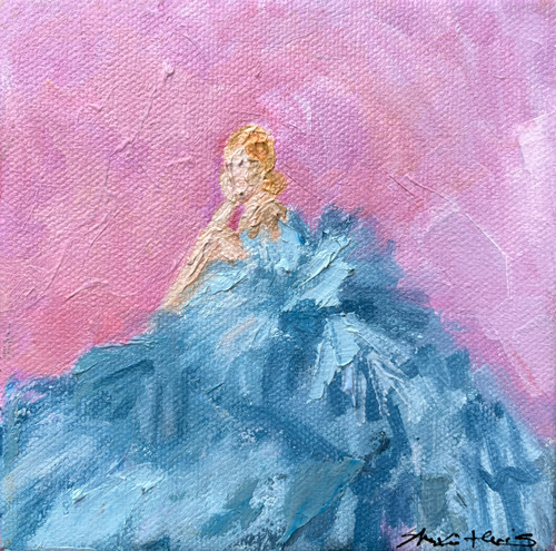 Get All That Weight Off Your Chest 5x5 gallery wrapped abstract portrait oil painting blue gown Get All That Weight Off Your Chest 5x5 gallery wrapped abstract portrait oil painting blue gown