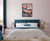 Framed abstract floral wall art featuring pink roses with teal and blue accents