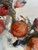 Oranges persimmons in white vase with cream background . modern yet traditional contemporary artwork on canvas . Budget canvas prints by louisville, ky artist Shakia Harris