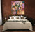 Oversized abstract floral oil painting with graffiti influence in purple, teal, and orange, ideal as statement wall art for designers sourcing bold contemporary artwork.