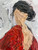Dance Is the Body's Joy by Louisville-area artist Shakia Harris, an original 24x30 oil painting featuring an expressive woman in a flowing crimson gown against a richly textured white abstract background. Contemporary figurative wall art for collectors in Louisville, Lexington, Shelbyville, and throughout Kentucky.
