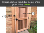 This is the Nero Contemporary Lever Gate Latch by 360 Yardware, as an example of a gate swinging inward with hinges visible on the latching side. This is the Nero Contemporary Lever Gate Latch by 360 Yardware, as an example of a gate swinging inward with hinges visible on the latching side.