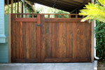 Double Wood Driveway Courtyard Gate in Craftsman Style with Bronze Contemporary Lever Gate Latch Double Wood Driveway Courtyard Gate in Craftsman Style with Bronze Contemporary Lever Gate Latch