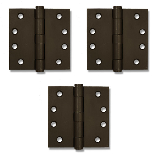 4" Button Tip Solid Bronze Heavy Duty Template Hinges (3 Hinges) - Dark Bronze Finish