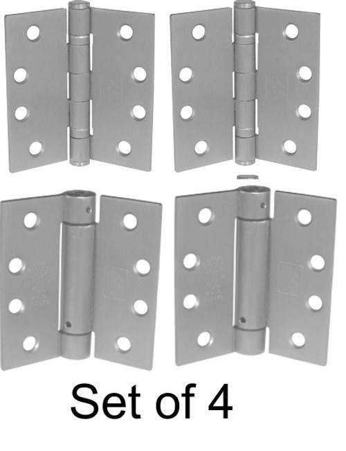 4-1/2" Stainless Steel 304 Self-Closing Spring Hinge Combo Set (4 Hinges) - Stainless Finish