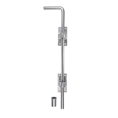 Platinum bronze cane bolt to hold open and hold closed wooden gates. Comes with a cup to hold cane bolt into the ground.