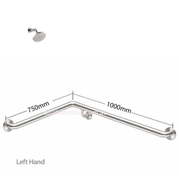 Contenda Shower Rail 32mm Stainless L Shape 1000 x 750 mm Left Hand - Dimensions