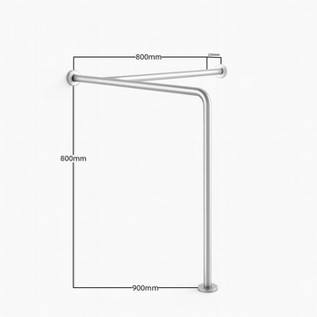 Contenda Toilet Rail 32 mm Stainless Ergonomic Bend 800 x 900 x 800 mm Right Hand - Dimensions