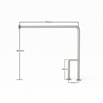 Contenda Toilet Rail 32mm Stainless Toilet Rail L Shape 900 x 800 mm With Directional Support Leg - Dimensions