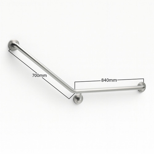 Contenda Toilet Rail 32 mm Stainless Ergonomic Bend 840 x 700 mm Right Hand - Dimensions
