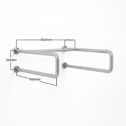 Contenda Toilet Rail 32 mm Stainless Horizontal 900 x 800 x 250 mm - Dimensions Contenda Toilet Rail 32 mm Stainless Horizontal 900 x 800 x 250 mm - Dimensions