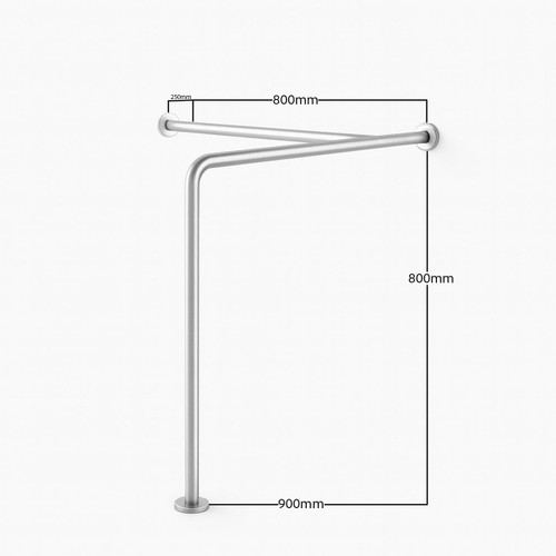 Contenda Toilet Rail 32 mm Stainless Ergonomic Bend 800 x 900 x 800 mm Left Hand - Dimensions Contenda Toilet Rail 32 mm Stainless Ergonomic Bend 800 x 900 x 800 mm Left Hand - Dimensions