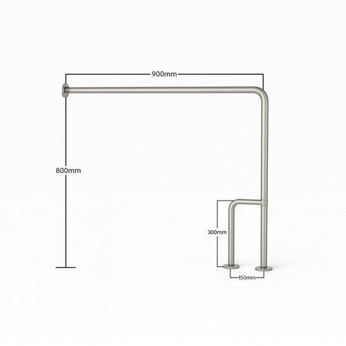 Contenda Toilet Rail 32mm Stainless Toilet Rail L Shape 900 x 800 mm With Directional Support Leg - Dimensions Contenda Toilet Rail 32mm Stainless Toilet Rail L Shape 900 x 800 mm With Directional Support Leg - Dimensions