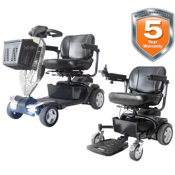Small Mobility Scooter Wheelchair Tranzforma - Front Left Main Silver
