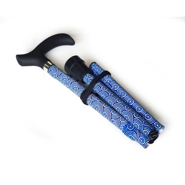 Derby Folding Walking Stick DWS608 - Graphics - Blue/White Folded