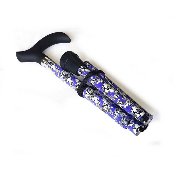 Derby Folding Walking Stick DWS608 - Graphics - Purple Folded