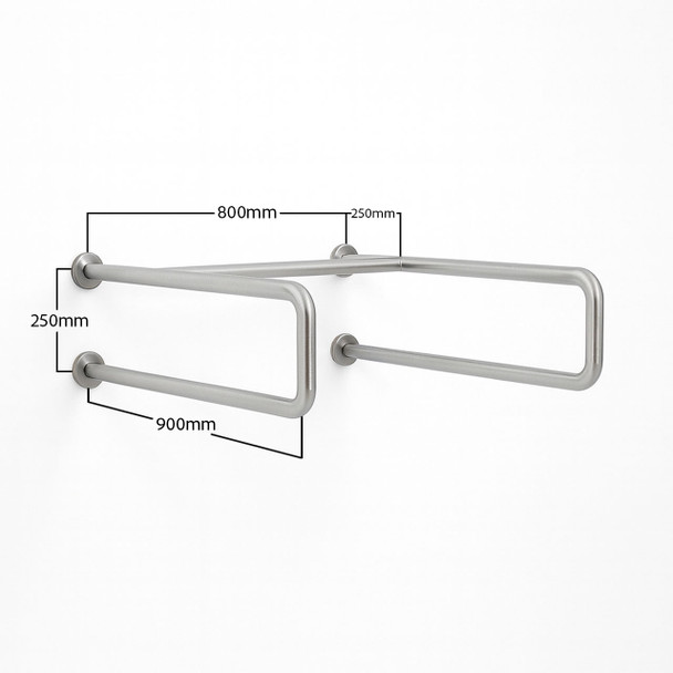 Contenda Toilet Rail 32 mm Stainless Horizontal 900 x 800 x 250 mm - Dimensions