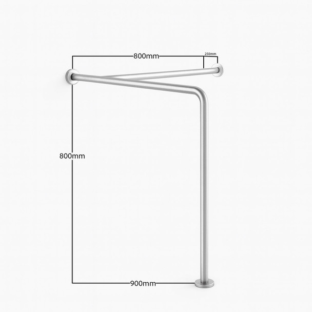 Contenda Toilet Rail 32 mm Stainless Ergonomic Bend 800 x 900 x 800 mm Right Hand - Dimensions
