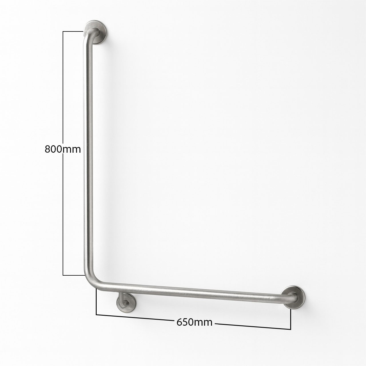 Contenda Shower Rail 32mm Stainless L Shape 650 x 800 mm Right Hand - Dimensions