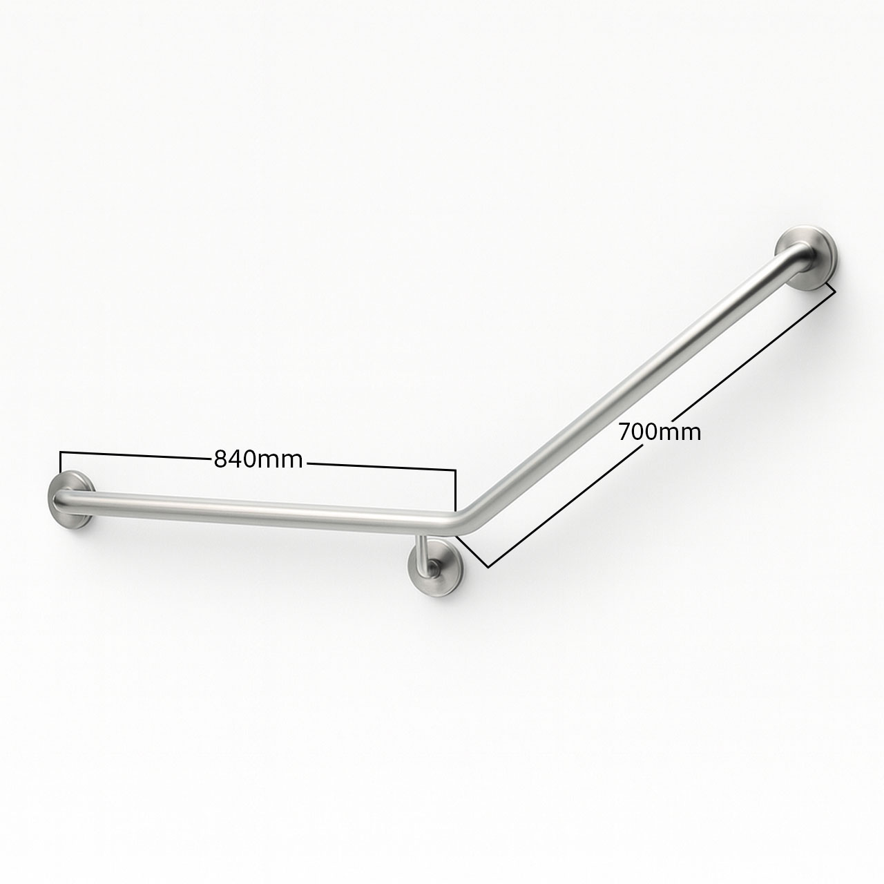 Contenda Toilet Rail 32 mm Stainless Ergonomic Bend 840 x 700 mm Left Hand - Dimensions
