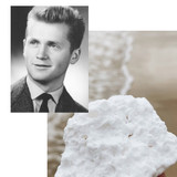 Collage featuring vintage black and white portrait of Jean Gédouin alongside close-up of  OLIGOMER.