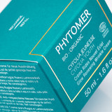 Angled view of the Phytomer box showing multilingual product descriptions and organic certification logos.