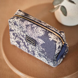 Phytomer branded Navy Travel Pouch with a white stitched seaside print. 